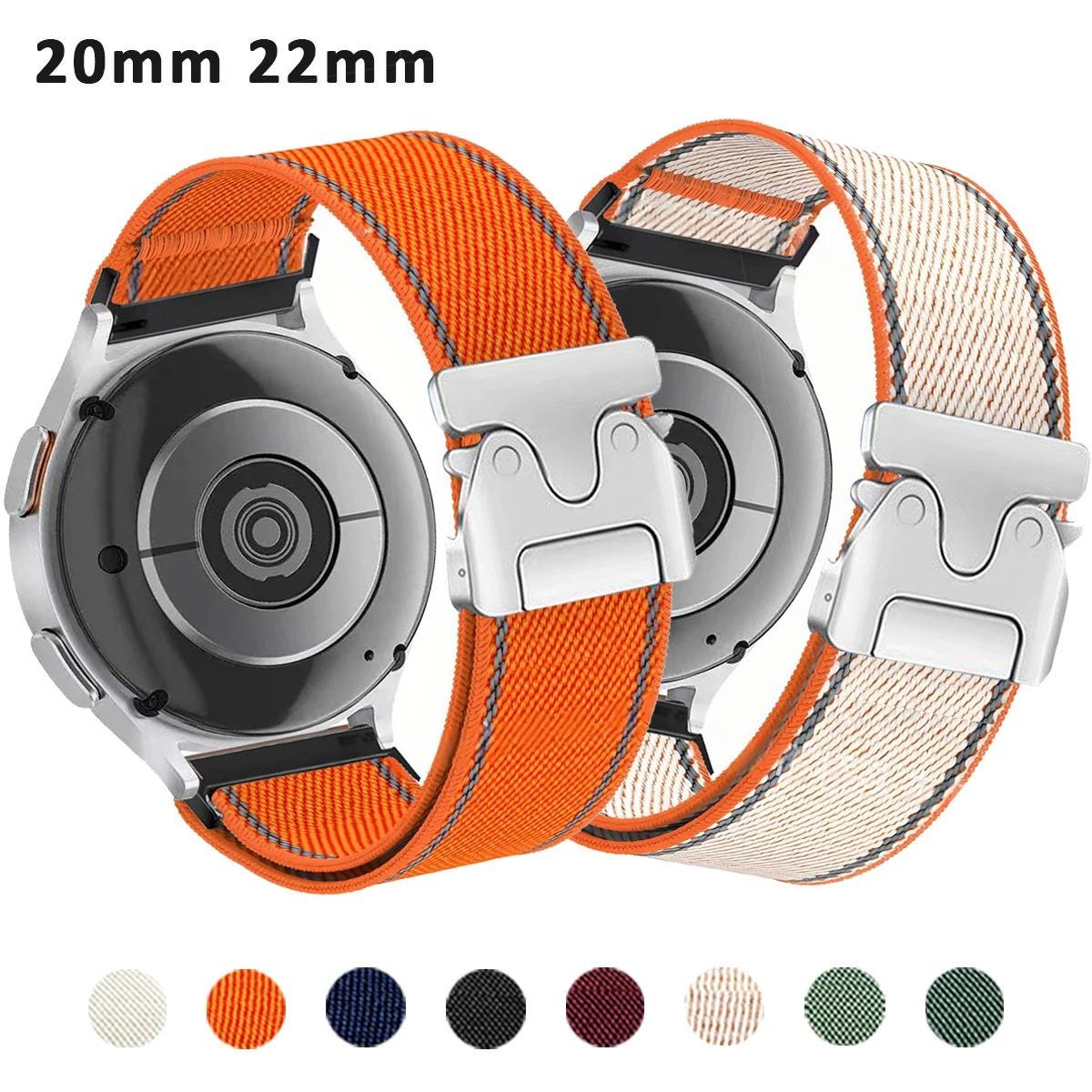 Samsung Galaxy Watch 20mm 22mm Nylon Loop Band, Adjustable Woven Sport Strap with Metal Buckle