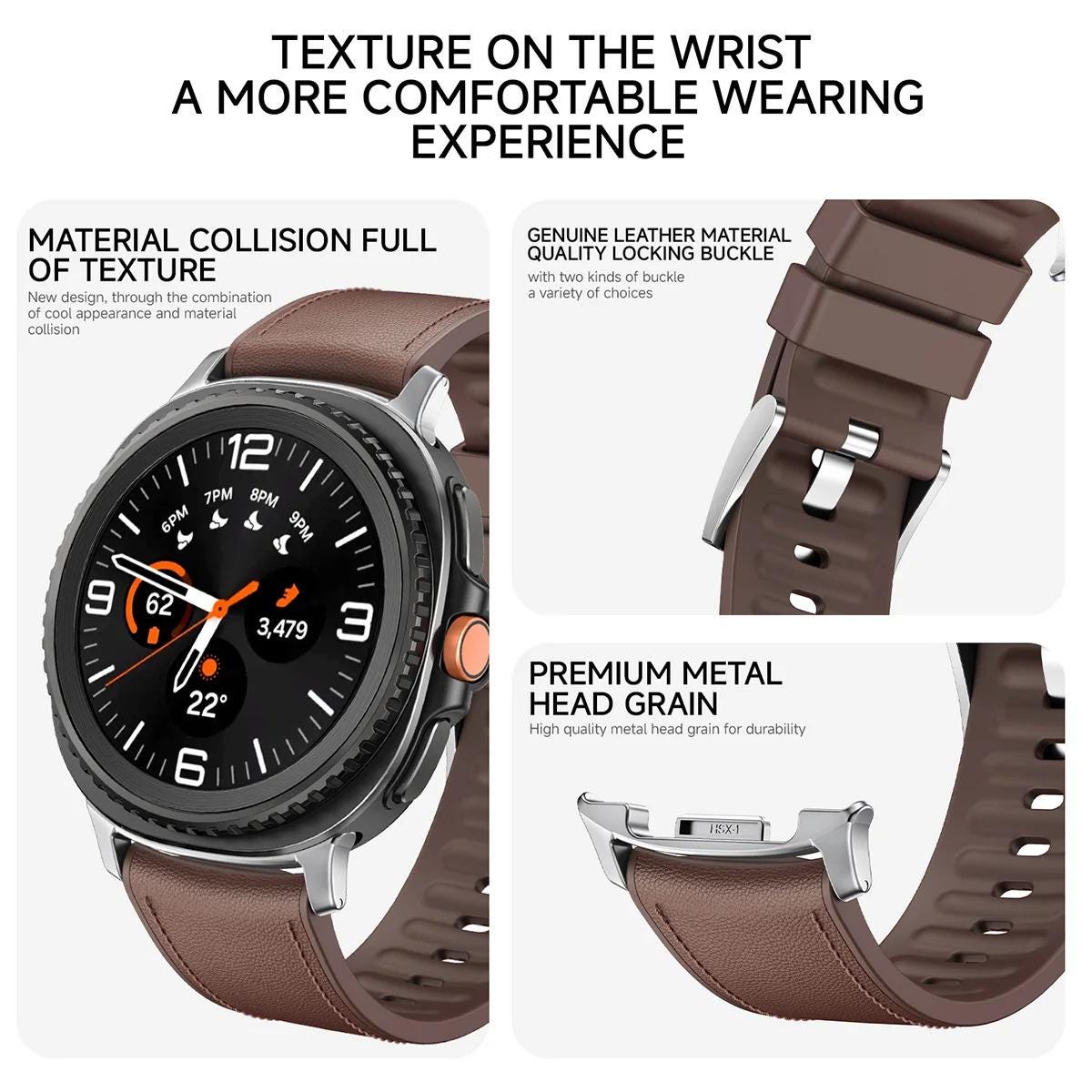 Samsung Galaxy Watch Leather Silicone Band, Watch 8 Classic 46mm Business Strap