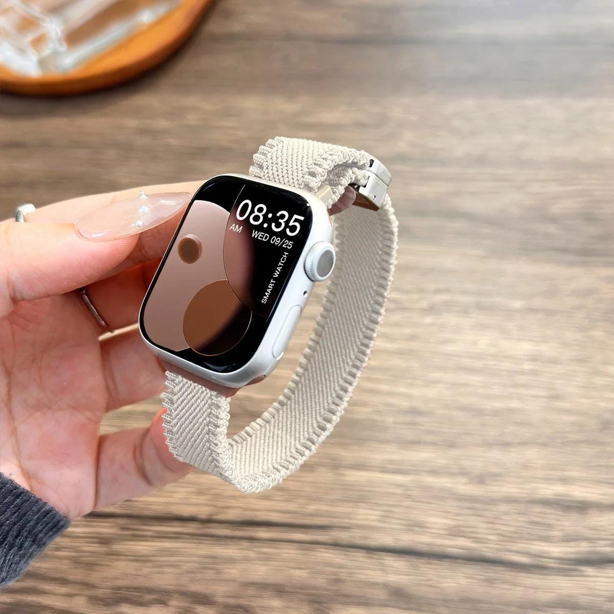 Slim Woven Nylon Band for Apple Watch, Elastic Adjustable Sport Strap