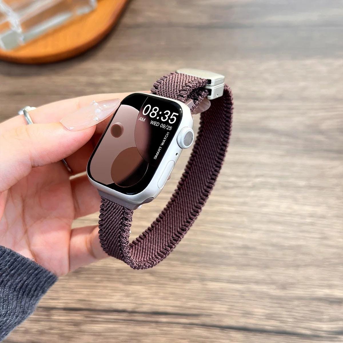 Slim Woven Nylon Band for Apple Watch, Elastic Adjustable Sport Strap