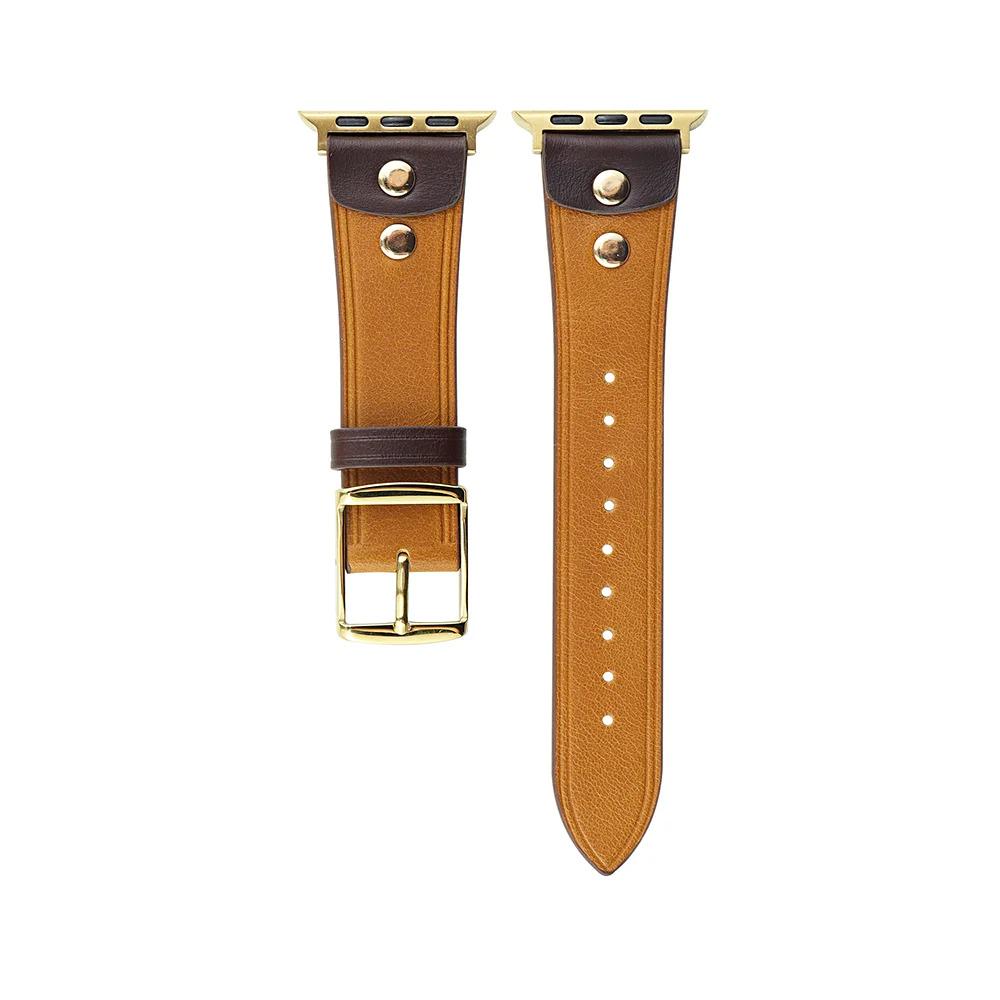 Vintage Saddle Leather Apple Watch Band For Women - Two-Tone Strap with Gold Hardware
