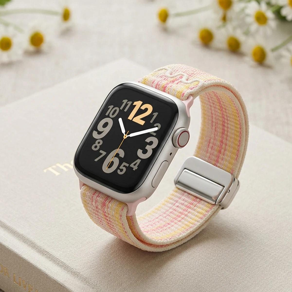 Woven Nylon Apple Watch Band, Magnetic Loop Strap, Breathable Replacement Wristband