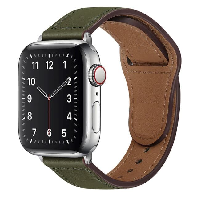 Best Value Leather Strap Scrunchapples 38/40mm Sliver Connectors Olive Green