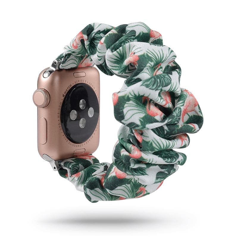 Flamingo Leaf Green scunchie apple watch bands 38mm or 40mm 