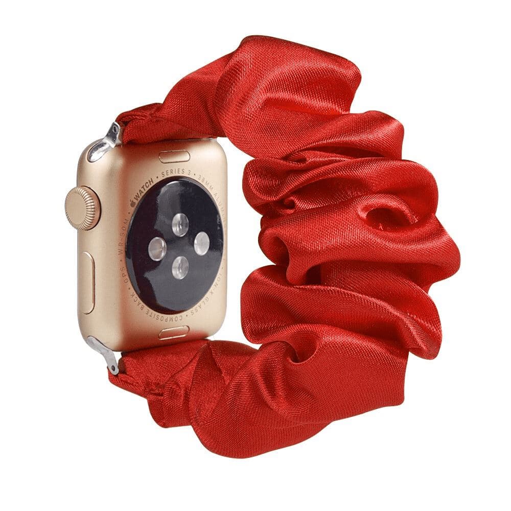 Satin True Red scunchie apple watch bands 